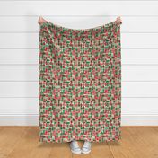 Modern Festive Crimson Red and Green Christmas Present Surprise on Ivory Background