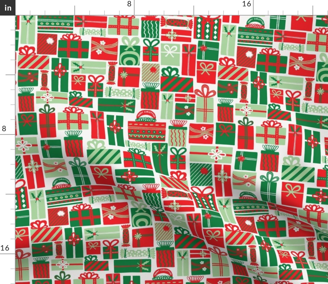 Modern Festive Crimson Red and Green Christmas Present Surprise on Ivory Background