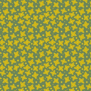 (S) Mustard yellow floral on green