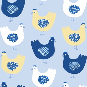 Dutch delft blue and yellow spring chickens