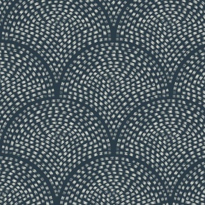 Brush Stroke Scallop | Medium Scale | Navy blue, creamy white | textured geometric