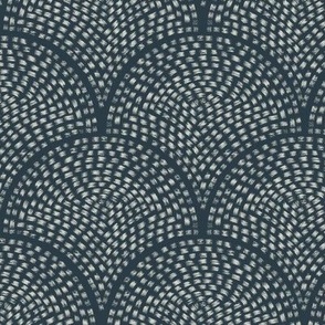 Brush Stroke Scallop | Small Scale | Navy blue, creamy white | textured geometric