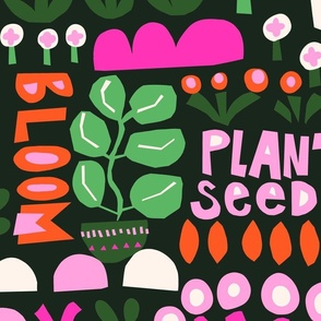 Gardening / Keep Growing Plants / Plant Seeds / Flourish / Bloom / Pink Red Green - Large