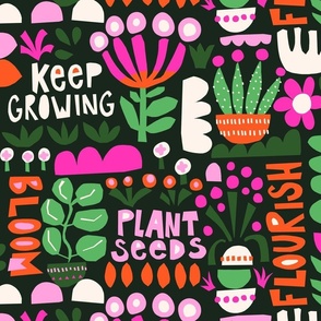 Gardening / Keep Growing Plants / Plant Seeds / Flourish / Bloom / Pink Red Green - Medium