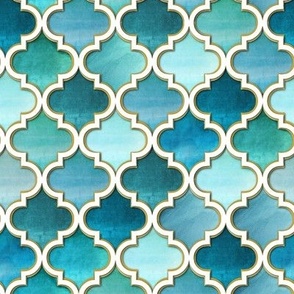 Teal blue and green Moroccan Tile fabric or wallpaper