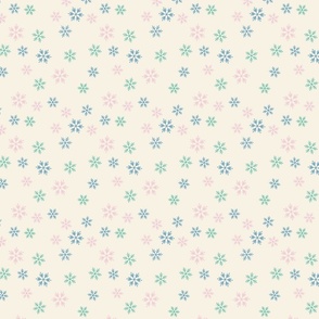 Modern colorful snowflakes, pink, green and blue
