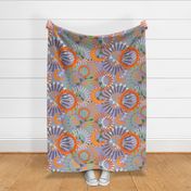 Large - Bold and Colourful, Celestial Stylised Sun and Moon - Lavender, Orange & Green