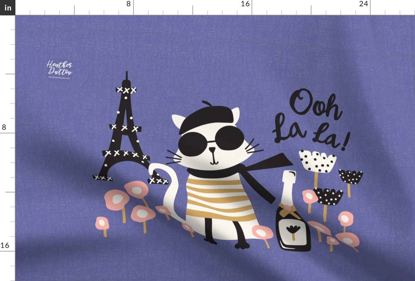 Ooh La La Parisian Cat Graphic Tea Towel Very Peri Periwinkle