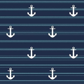 Anchors Away  Nautical striped white, navy, and teal