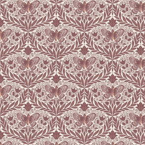 Butterfly damask - brown, deep purple, pink white. Vintage floral. // Small Scale