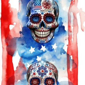 Patriotic Rebel Fusion American Flag And Skull Distressed Look Design II Large Scale