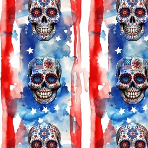 Patriotic Rebel Fusion American Flag And Skull Distressed Look Design II Medium Scale