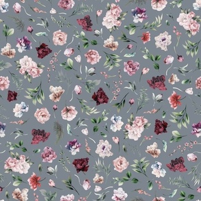 peonies floral on stone gray