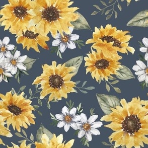 sunflowers on navy - 9" repeat