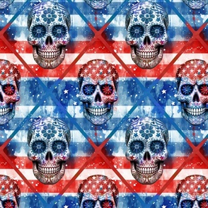 Patriotic Rebel Fusion American Flag And Skull Distressed Look Design III Medium Scale