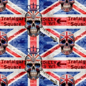 Great Britain Grunge Legacy Union Jack Flag Punk Design With Skull Smaller Scale