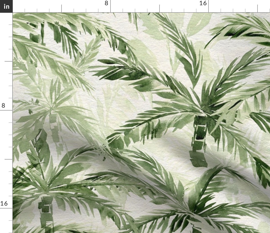 Monochrome watercolor Palm Trees in green