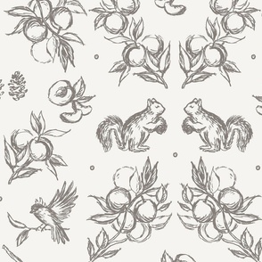 Woodland Animals Wallpaper in Taupe & Cream - 24” Fabric