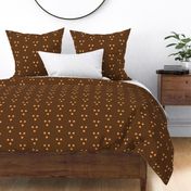 Orange Tone Pastel  Polka Dot Triplets on Brown - hex 603b1e and hex f19f53 - 4 inch repeat