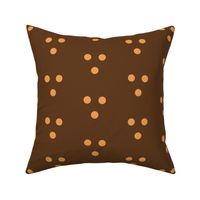 Orange Tone Pastel  Polka Dot Triplets on Brown - hex 603b1e and hex f19f53 - 4 inch repeat