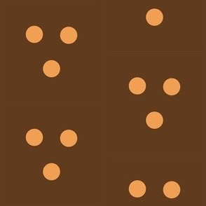 Orange Tone Pastel  Polka Dot Triplets on Brown - hex 603b1e and hex f19f53 - 4 inch repeat