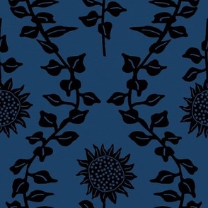 Gothic Sunflowers - black on blue
