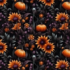 Fall flowers and pumpkins