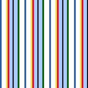Light Blue and White Vertical Stripes with Red, Yellow, Green Pinstripes