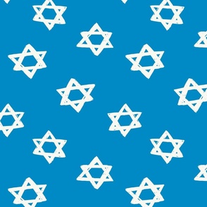 Star of David, cream on bright blue, hanukkah, large