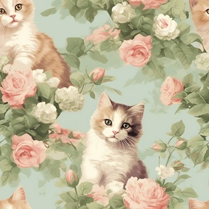 Vintage Kittens And Flowers