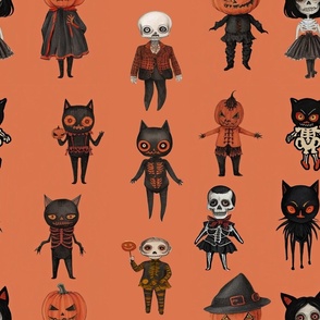 Halloween Icons Toss Black Cats Skeletons and Pumpkins