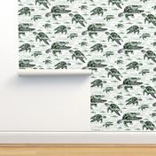 Modern Ocean Green Sea Turtles Swimming Under the Sea, Seaweed amid the Waves, Modern Green Monochrome Animal Sea Life Toile, Sea Life Powder Room Bathroom Décor, Endangered Ocean Creatures, Free Sea Turtles Ocean Swimming, Medium Scale