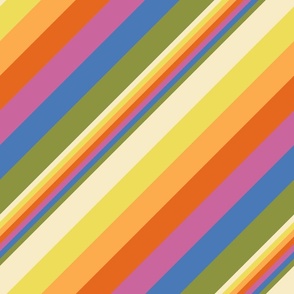 Vintage Sporty Diagonal Stripe in Faded Rainbow