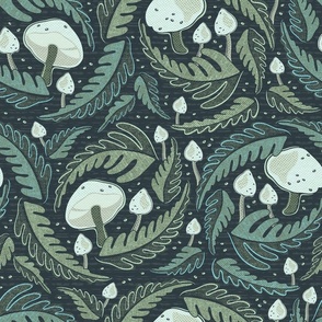 Pantone Mega Mushrooms & Ferns Medium Scale - Indigo, Sage Green, Blue