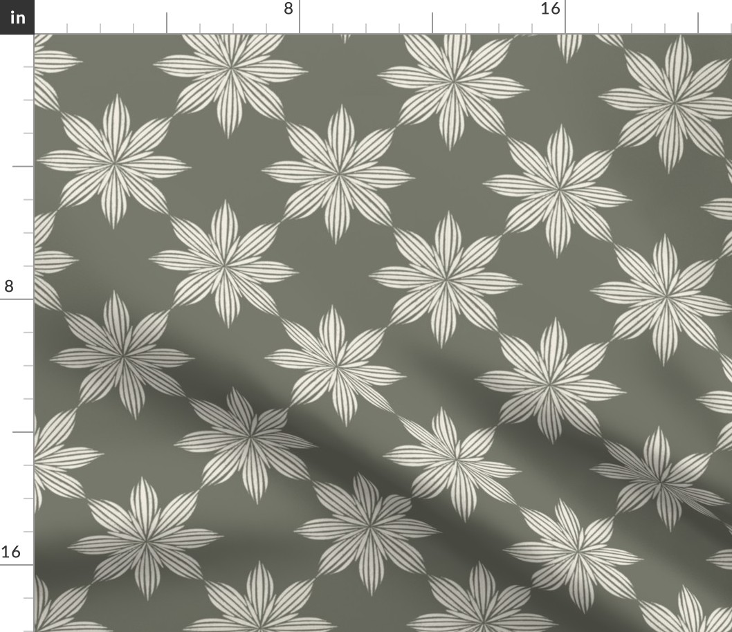 starburst flower - creamy white_ limed ash green 02 - hand drawn doodle floral