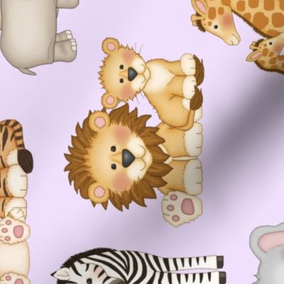 Safari Animals Purple Baby Nursery Girl Rotated 90 Size 14 inches  