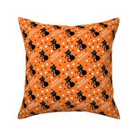 Cute Black Cat Happy Halloween on Orange Background