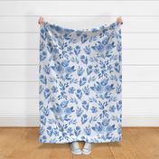 Blue and white classic delft watercolor floral / jumbo large / for bed linen and wallpaper