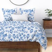 Blue and white classic delft watercolor floral / jumbo large / for bed linen and wallpaper