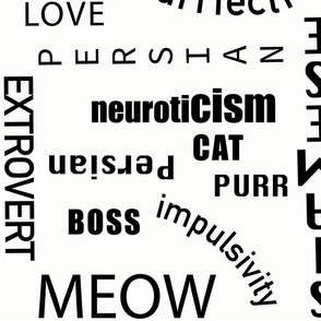 Cat Words Typography and Lettering - Black on White - Large