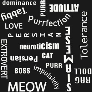 Cat Typography - Cat Related Words - Modern - White on Black