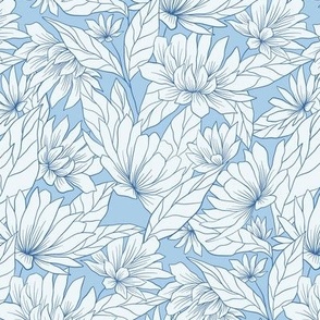 Medium Grandmillennial Floral Outlines in Cornflower Blue