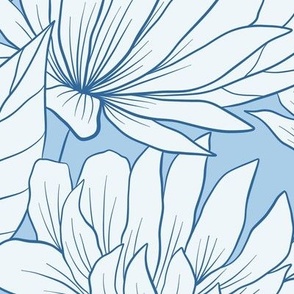 XL Grandmillennial Floral Outlines in Cornflower Blue 24in