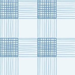 Large Gingham Check Hand Drawn Lines in Cornflower Blue