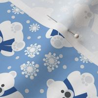 Polar Bear with Blue Scarf on Blue Background Small Scale
