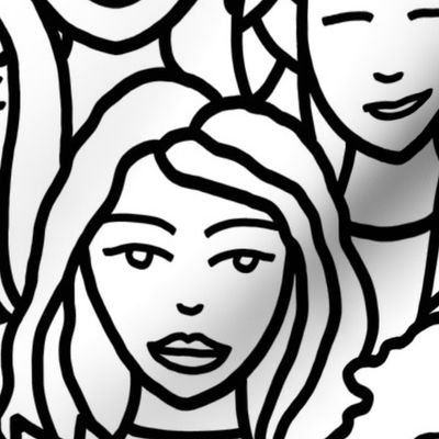 Girls Faces Illustrated in Minimalistic Style in black on white