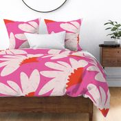 Large - Bright pink floral, modern floral design, hot pink flowers, modern abstract floral, pink, red, white