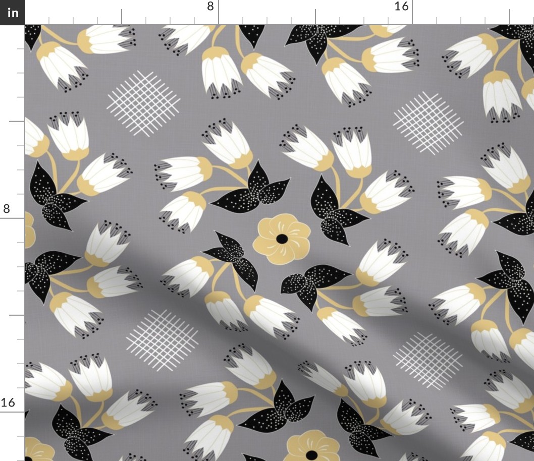Mono Blossom Blanket. Grey