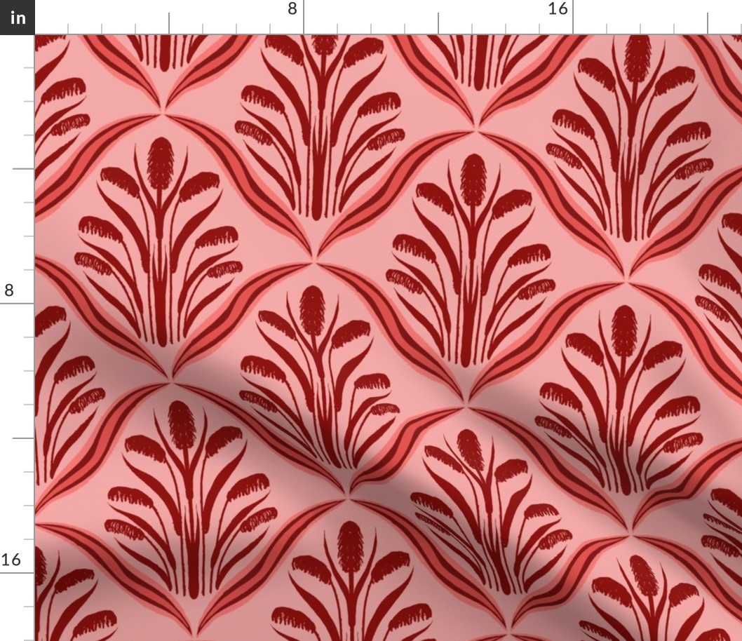 Diamond Reeds in Rich Crimson - Elegant Floral design