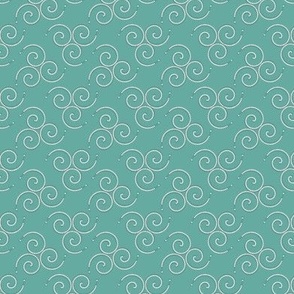 TPST1 - Spiraling Triplet Strands of Pearls on Blue-Green Background - 2 inch fabric repeat  -  4 inch wallpaper repeat - seamless - non-directional